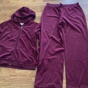 NEW! TALL 2 piece Soft Comfy Wine Berry Hooded Zip Up Jacket + Pants Set Tall L